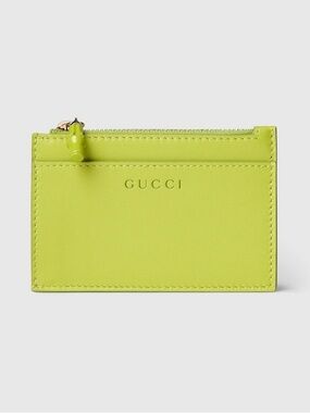 Gucci Logo Zip Case Leather Card Holder Bright Green Bamboo BNIB Made in Italy